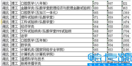 2020年武汉大学录取分数线一览表